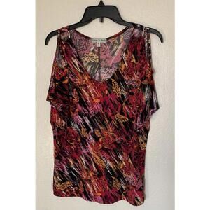 Vintage Suzie Cold Shoulder Blouse Top Colorful Sz M